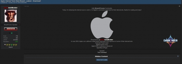 黑客声称成功入侵苹果服务器 曝光3款工具源代码